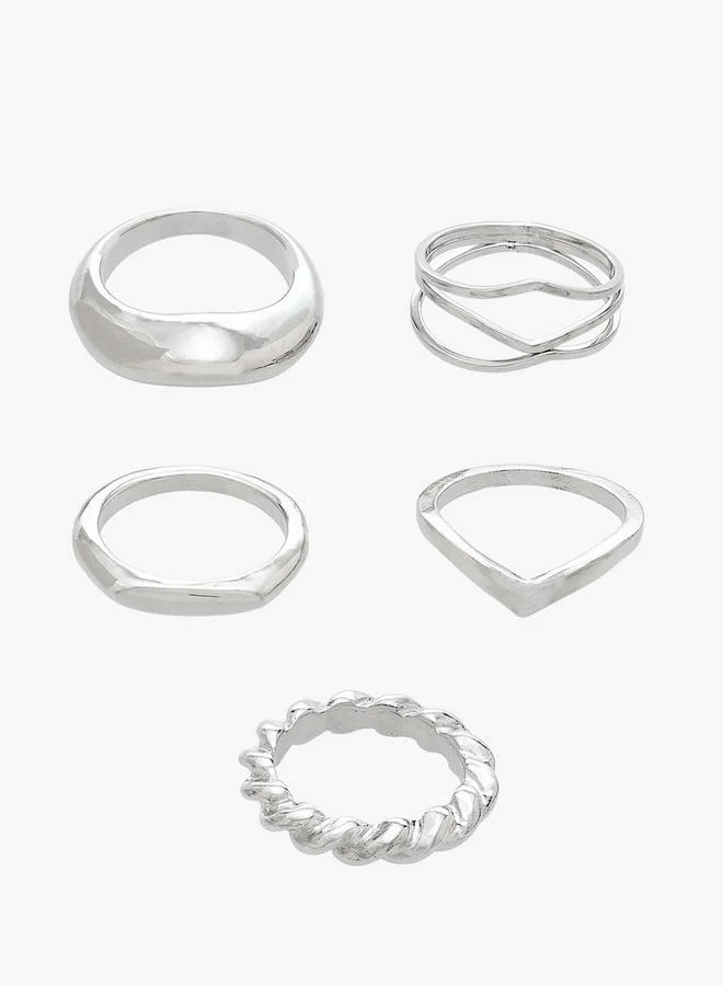 Gold Tone Ring With Chunky Design - Set Of 5
